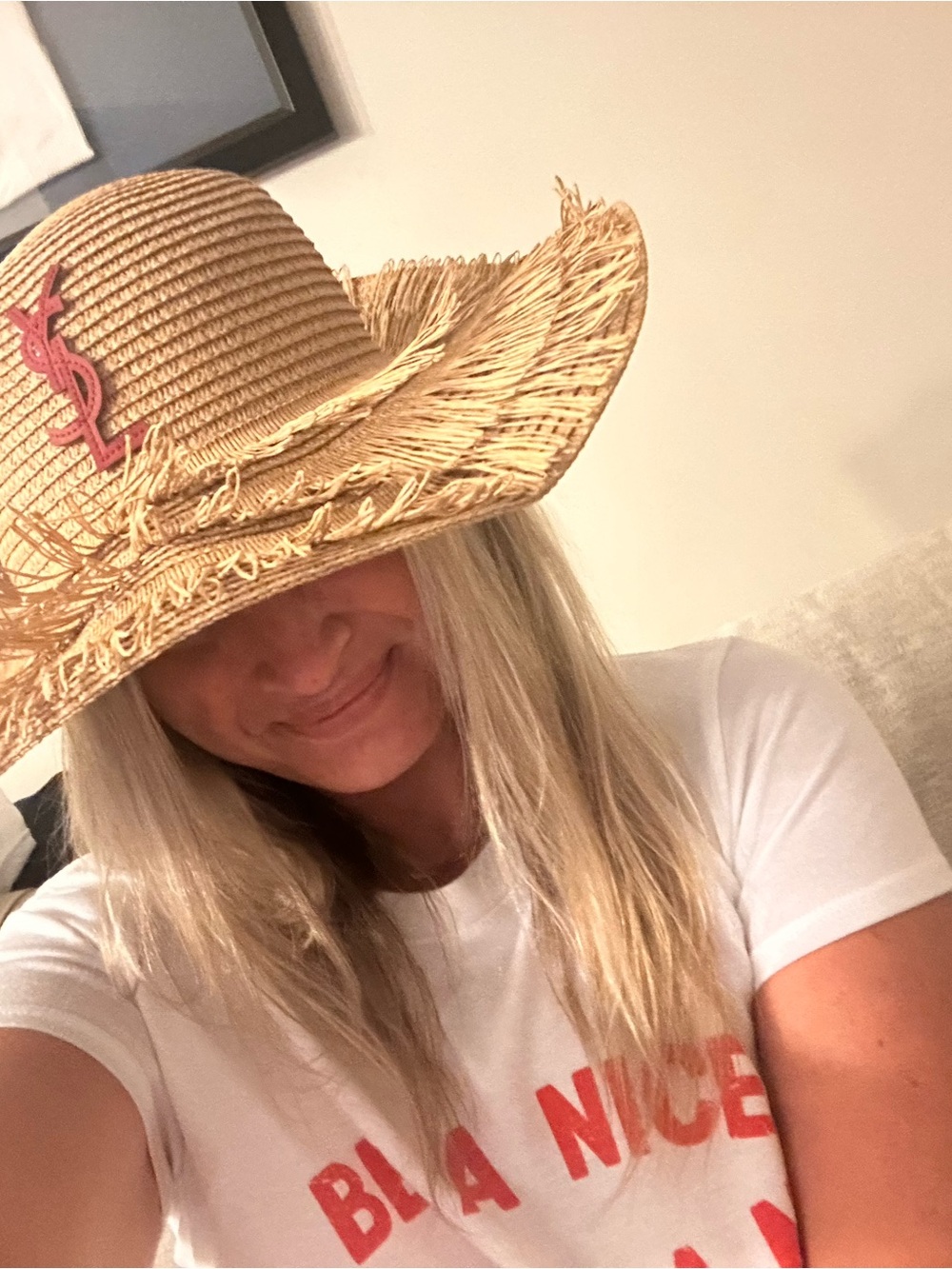 Tan Straw Fringe Sun Hat AND BAG with Red Logo - Picture 9 of 13